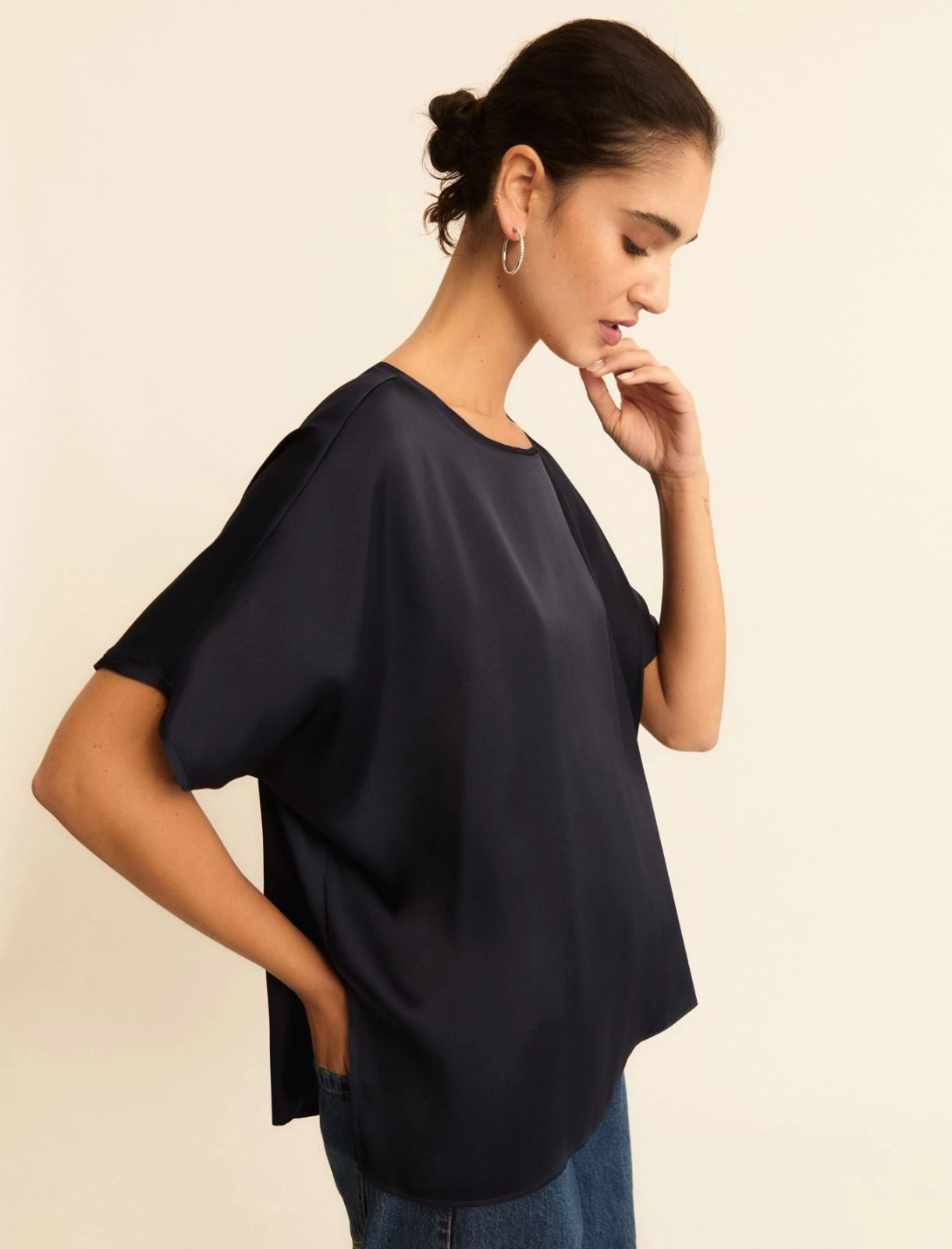 T-shirt Emme Over in Raso - Blu