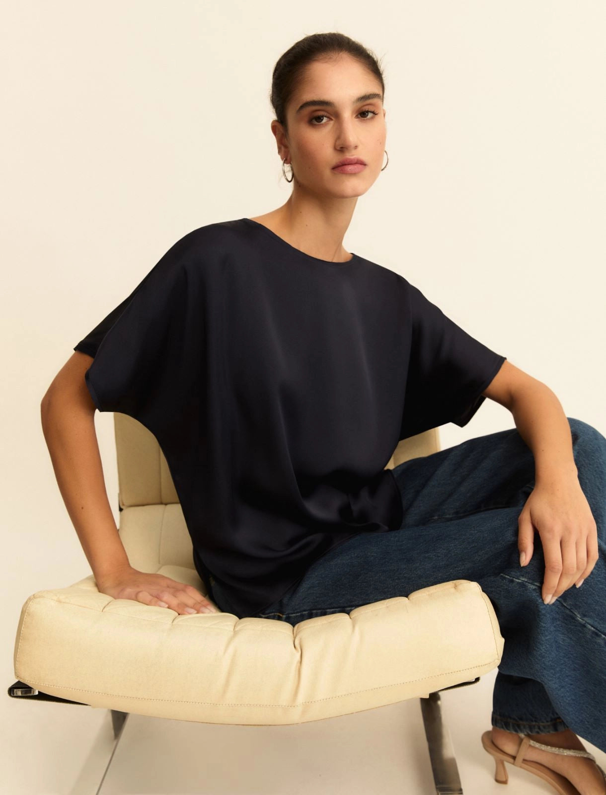 T-shirt Emme Over in Raso - Blu