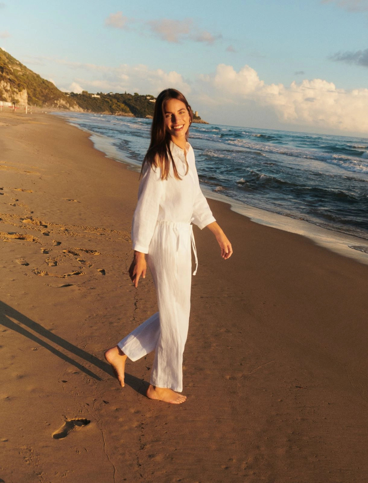 Jogger Emme in Tela di Lino - Bianco