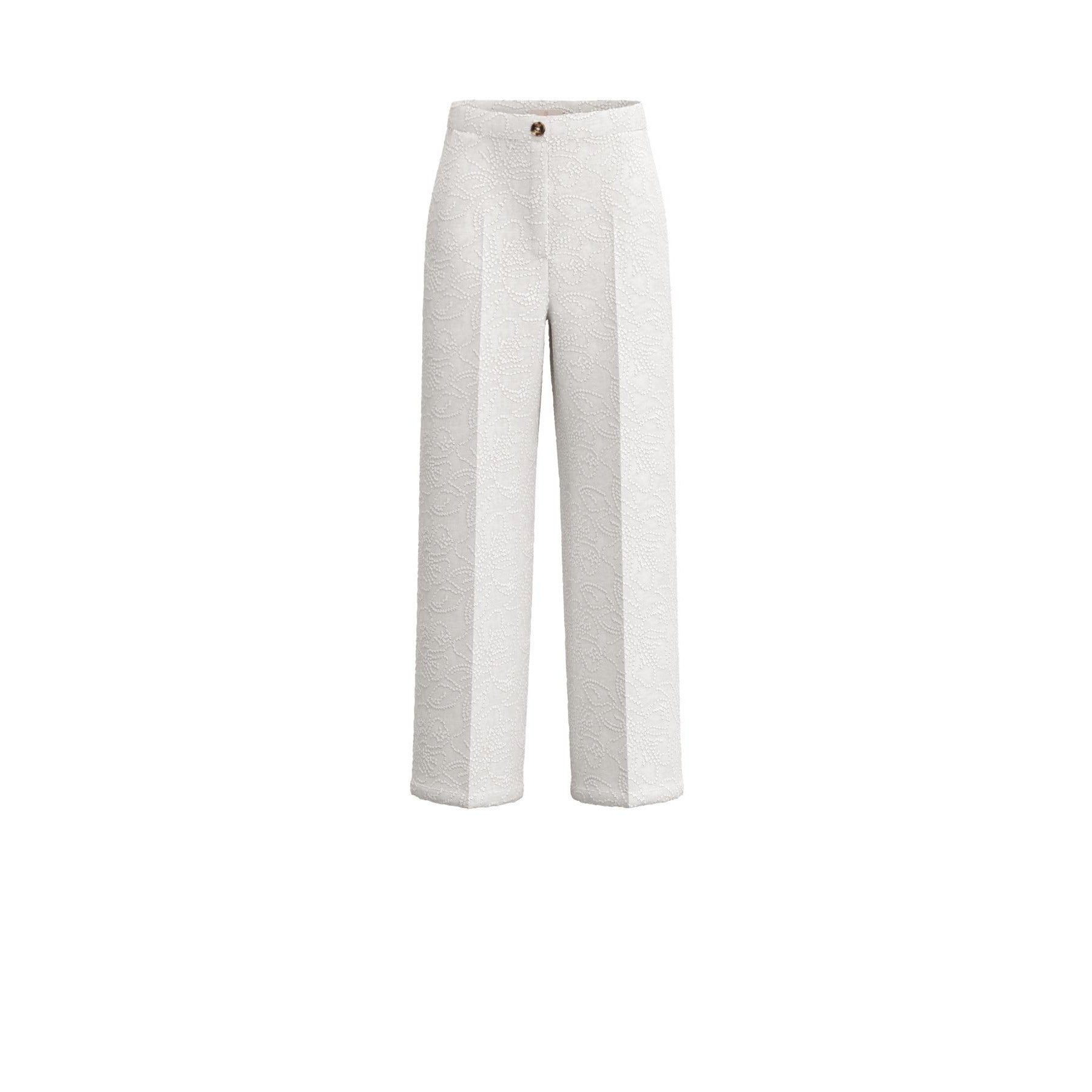 Pantalone in Tela di Cotone e Lino Ricamata - Bianco