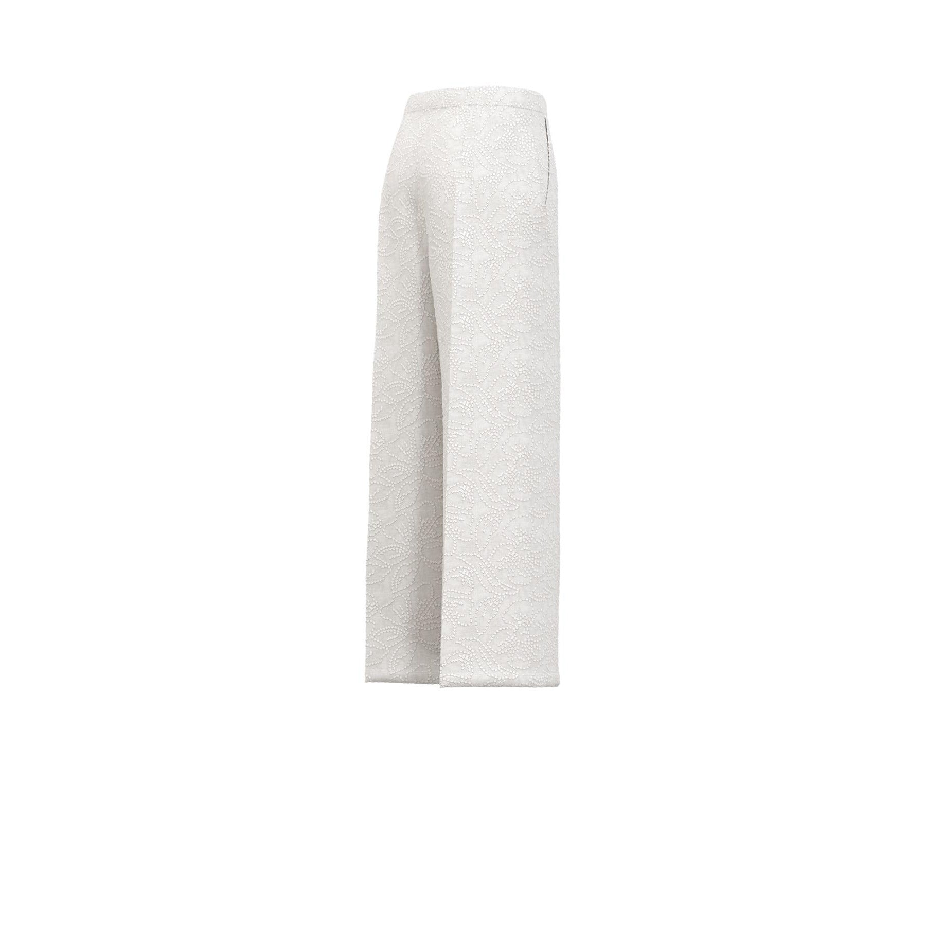 Pantalone in Tela di Cotone e Lino Ricamata - Bianco