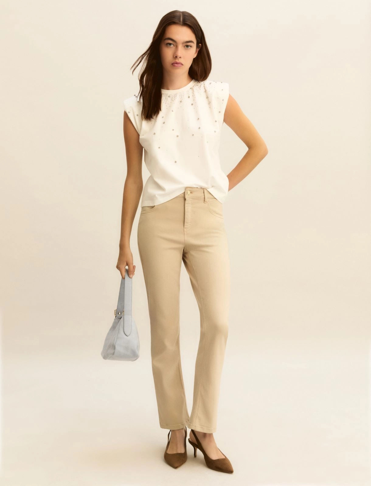 T-shirt Emme Smanicata con Cristalli - Bianco
