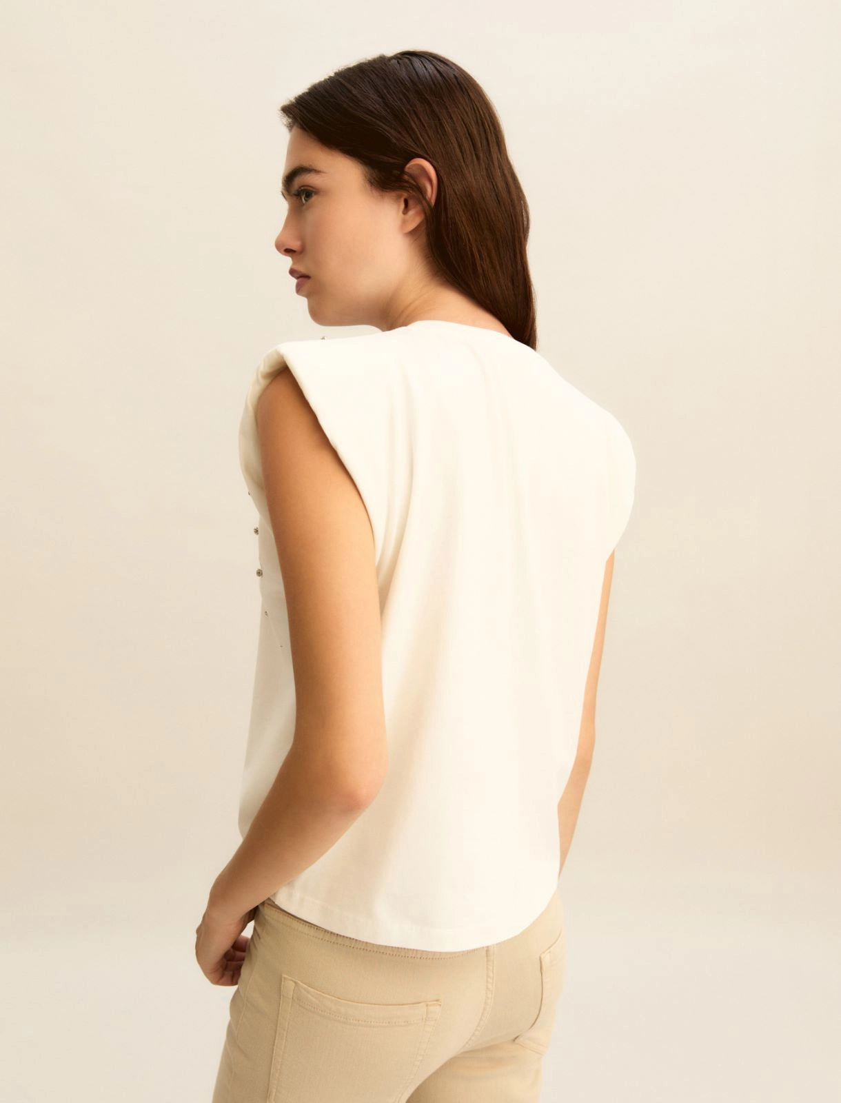 T-shirt Emme Smanicata con Cristalli - Bianco