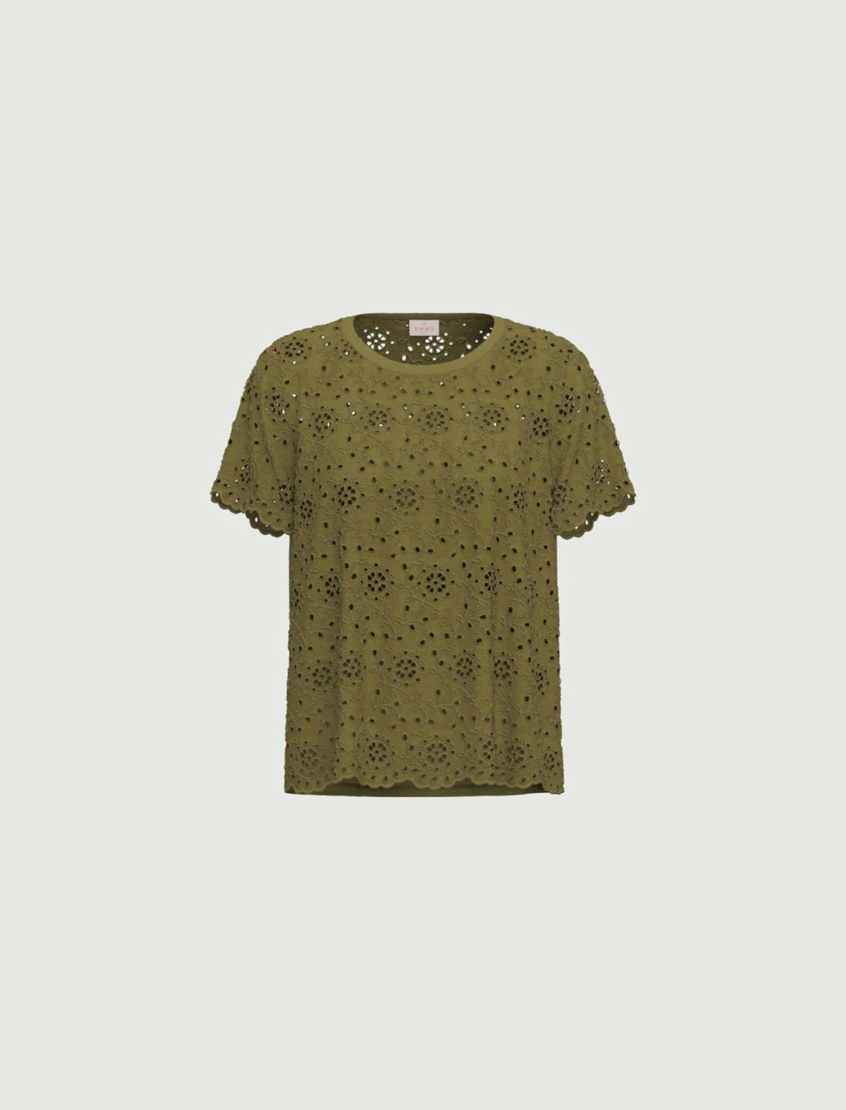T-shirt Emme in Sangallo con Retro in Jersey - Verde Militare