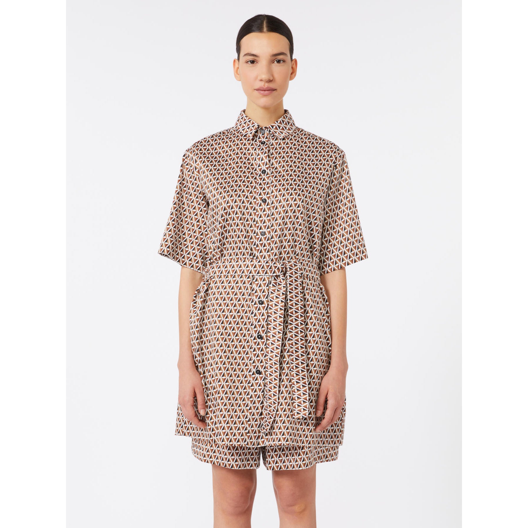 Abito in raso di puro cotone Max Mara Beachwear - Cammello