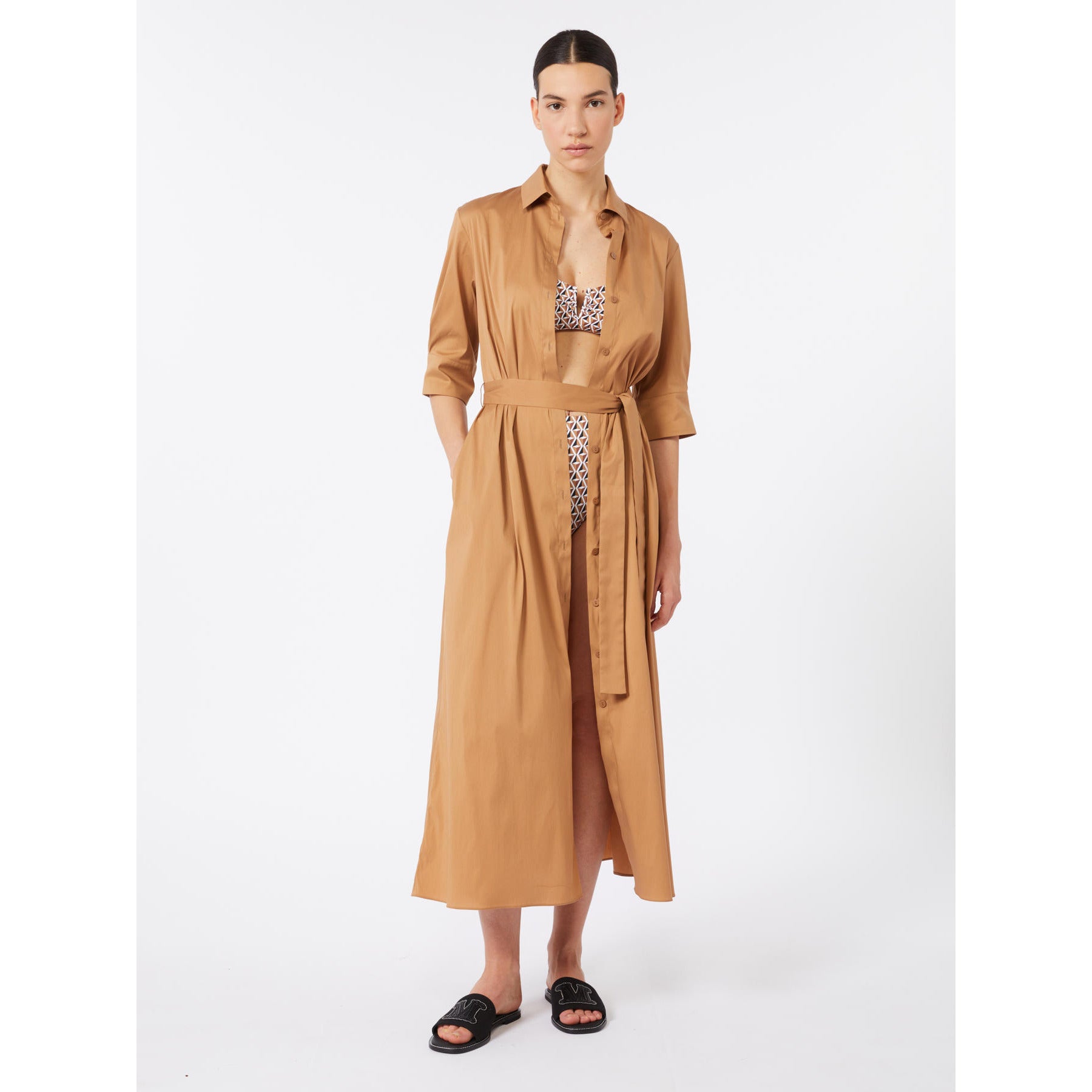 Abito in Popeline Max Mara Beachwear - Cognac