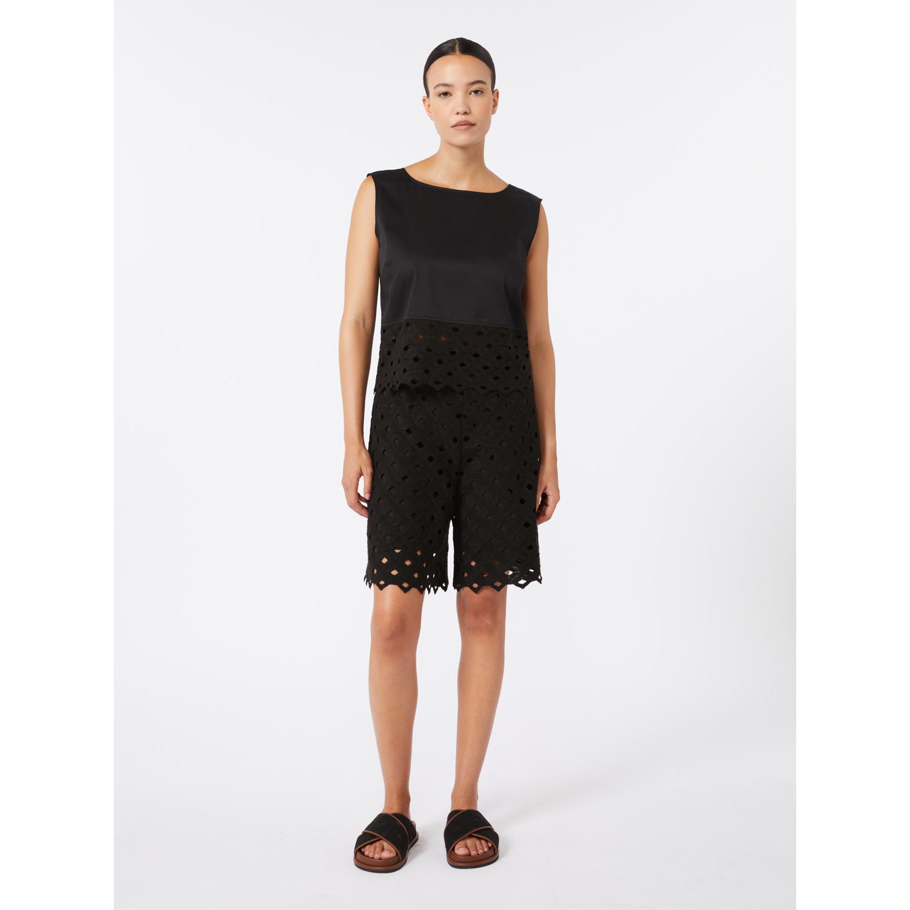 Top Crop Smanicato Max Mara Beachwear - Nero