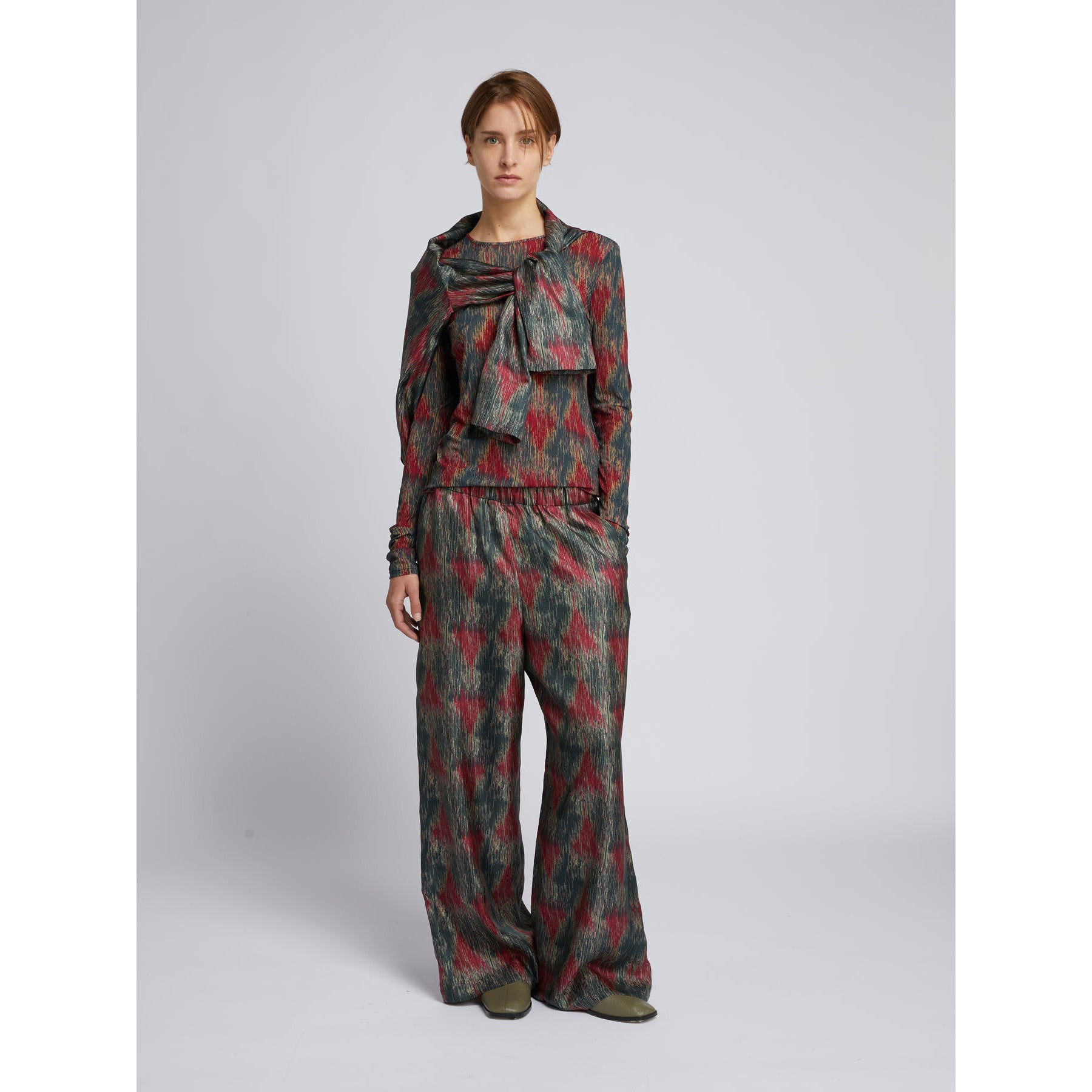 Pantalone Palazzo in Pura Seta MM by Max Mara- Triangolo Astratto Piombo