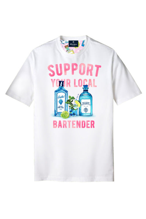 T-shirt Riviera Optical White con Stampa “support your local bartender”