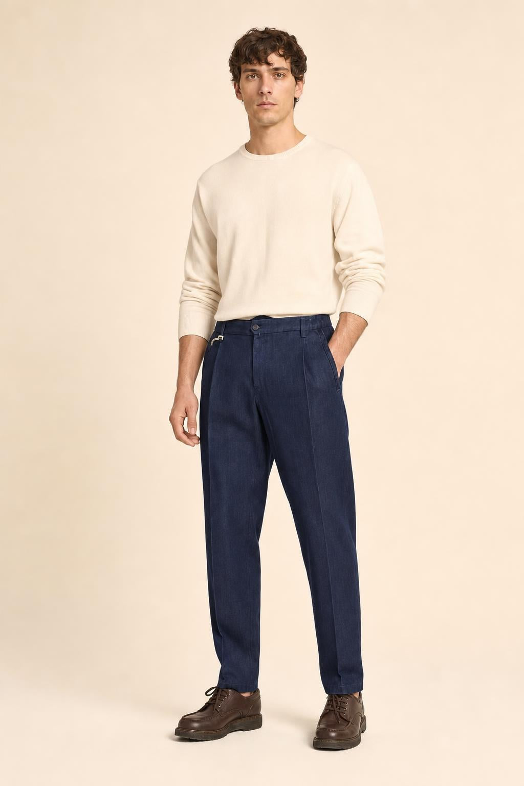Briglia Pantaloni Manhattan Uomo con Piega - Blu