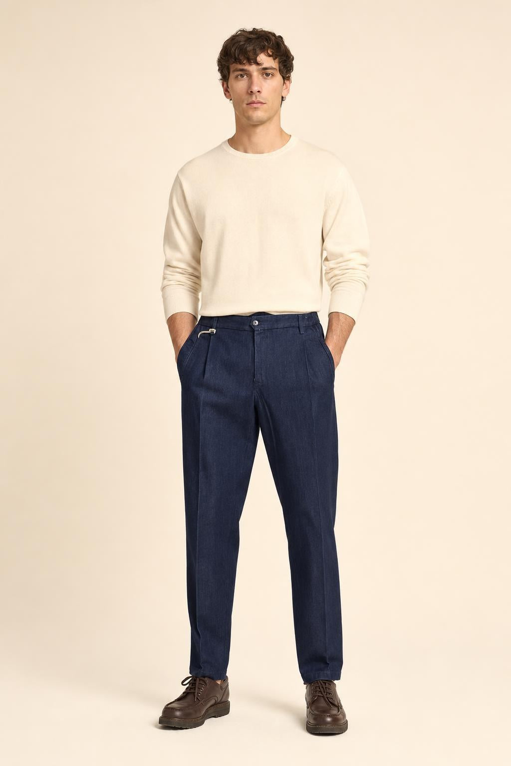 Briglia Pantaloni Manhattan Uomo con Piega - Blu