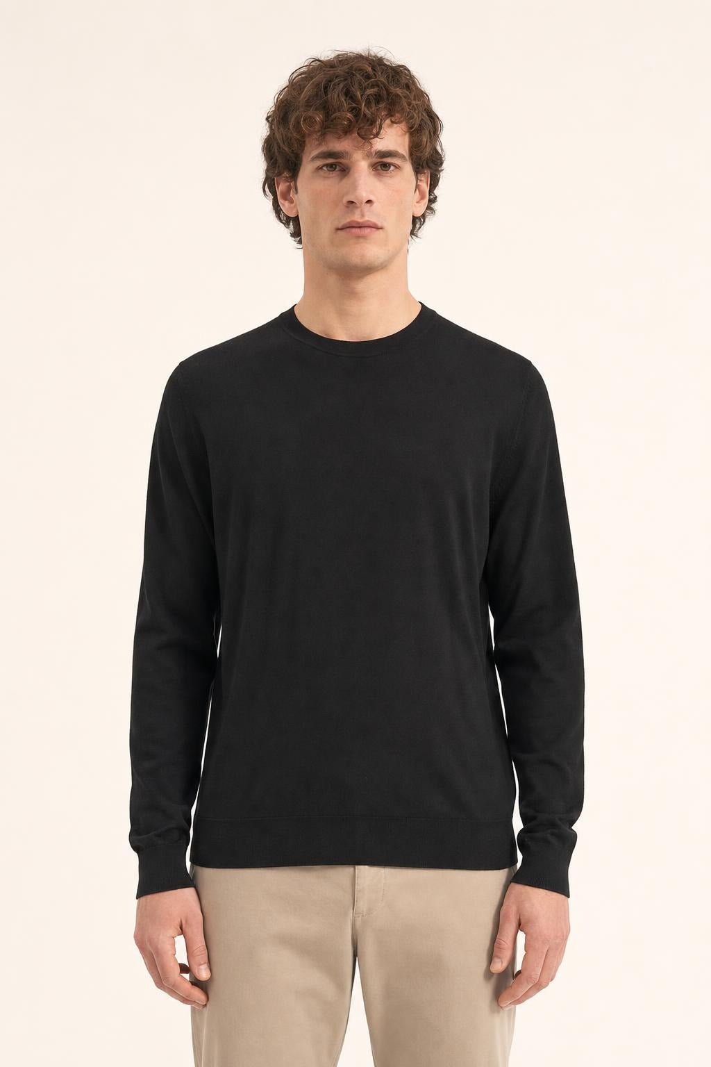 Maglia Girocollo Diktat Merinos Seta Cashmere - Nero