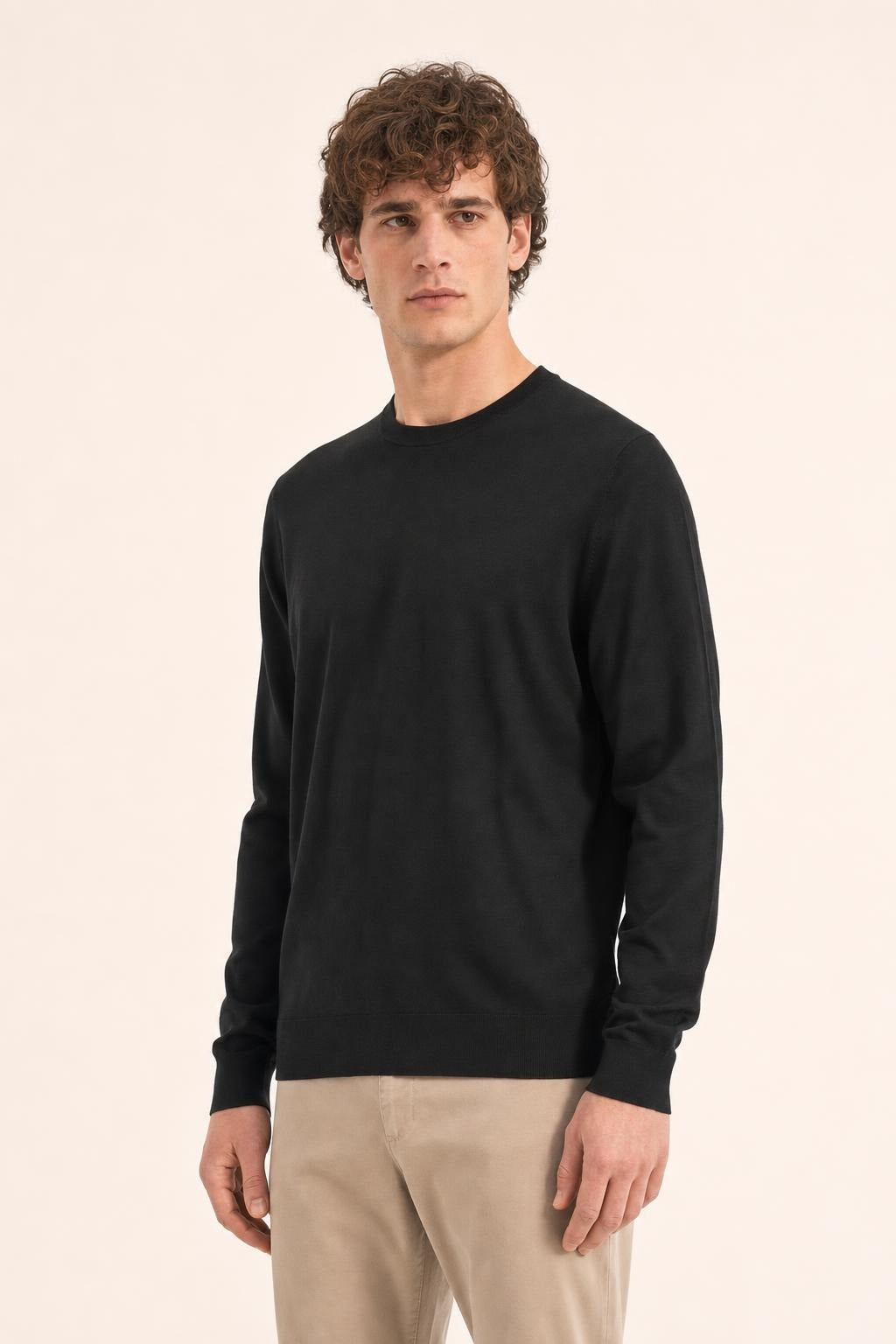 Maglia Girocollo Diktat Merinos Seta Cashmere - Nero