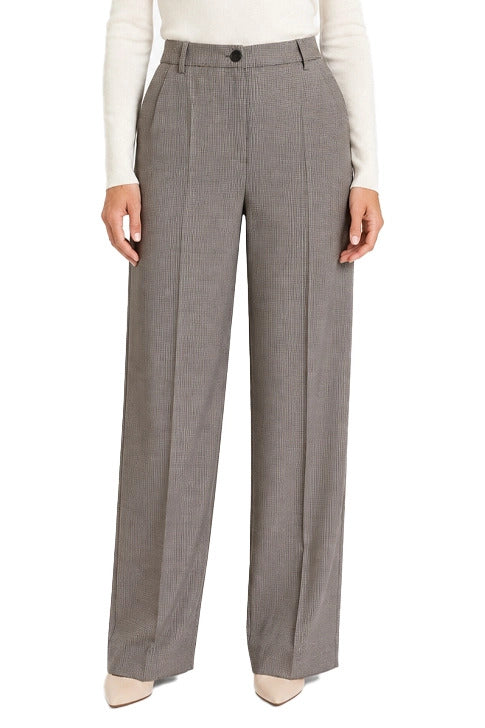 PANTALONI IN MISTO VISCOSA FIT REGOLARE CON PIEGHE STIRATE DONNA MARRONE