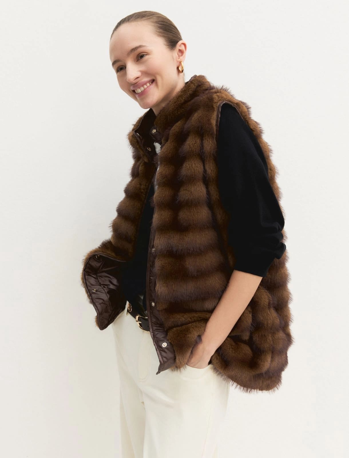 Gilet in furry EMME Marella color cognac