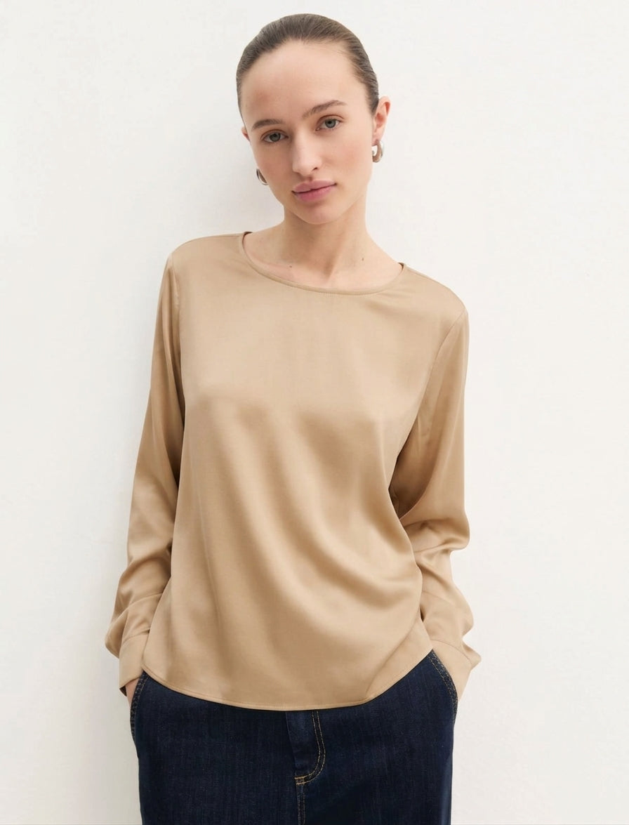 Blusa in raso stretch - BEIGE