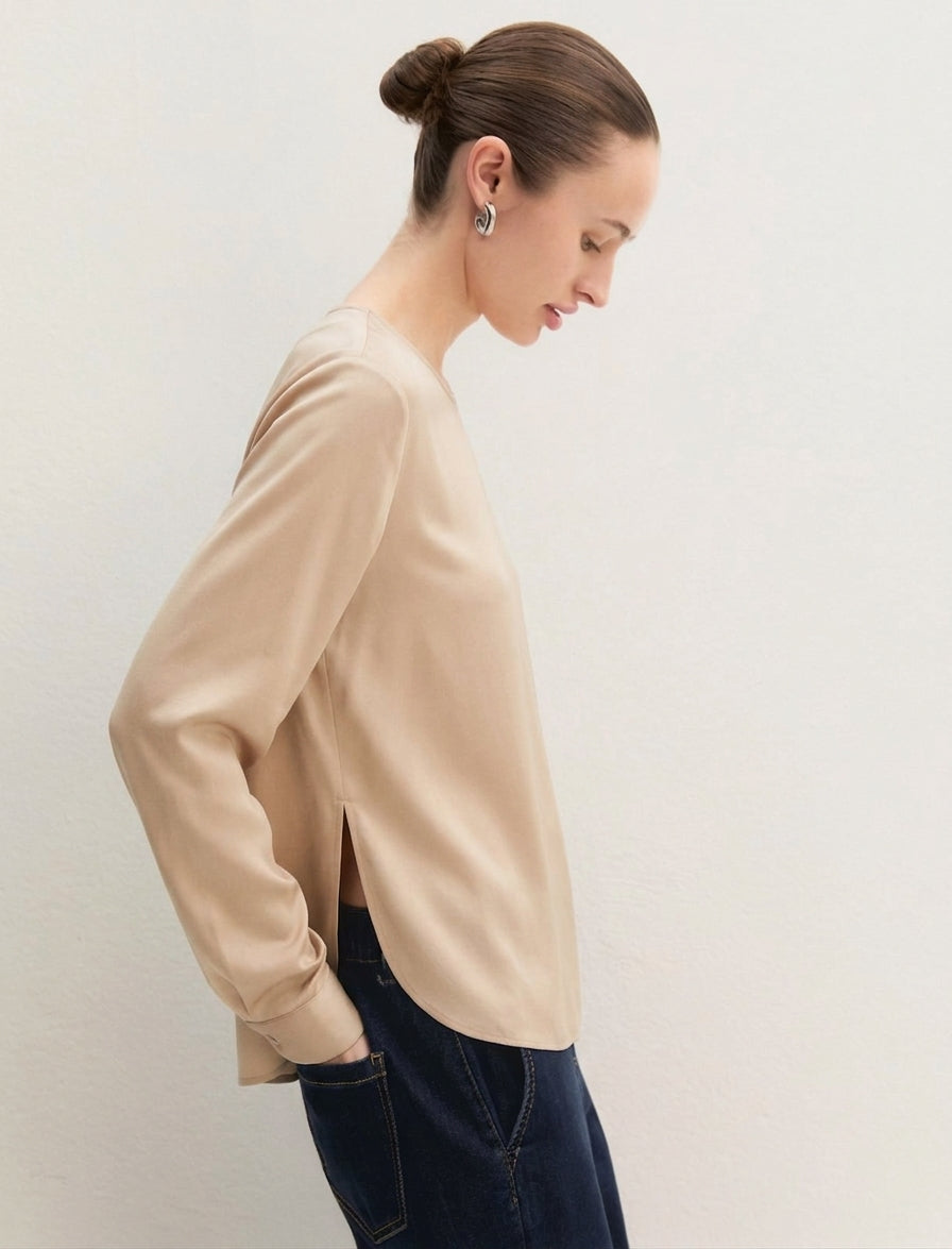 Blusa in raso stretch - BEIGE