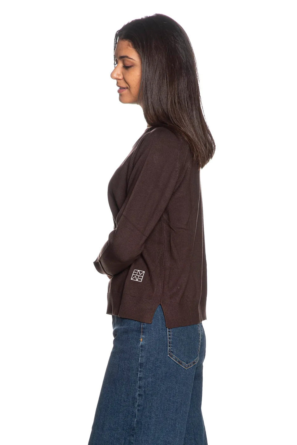 MAGLIA GIROCOLLO IN FILATO DI MISTO VISCOSA CON MANICA RAGLAN DONNA MARRONE
