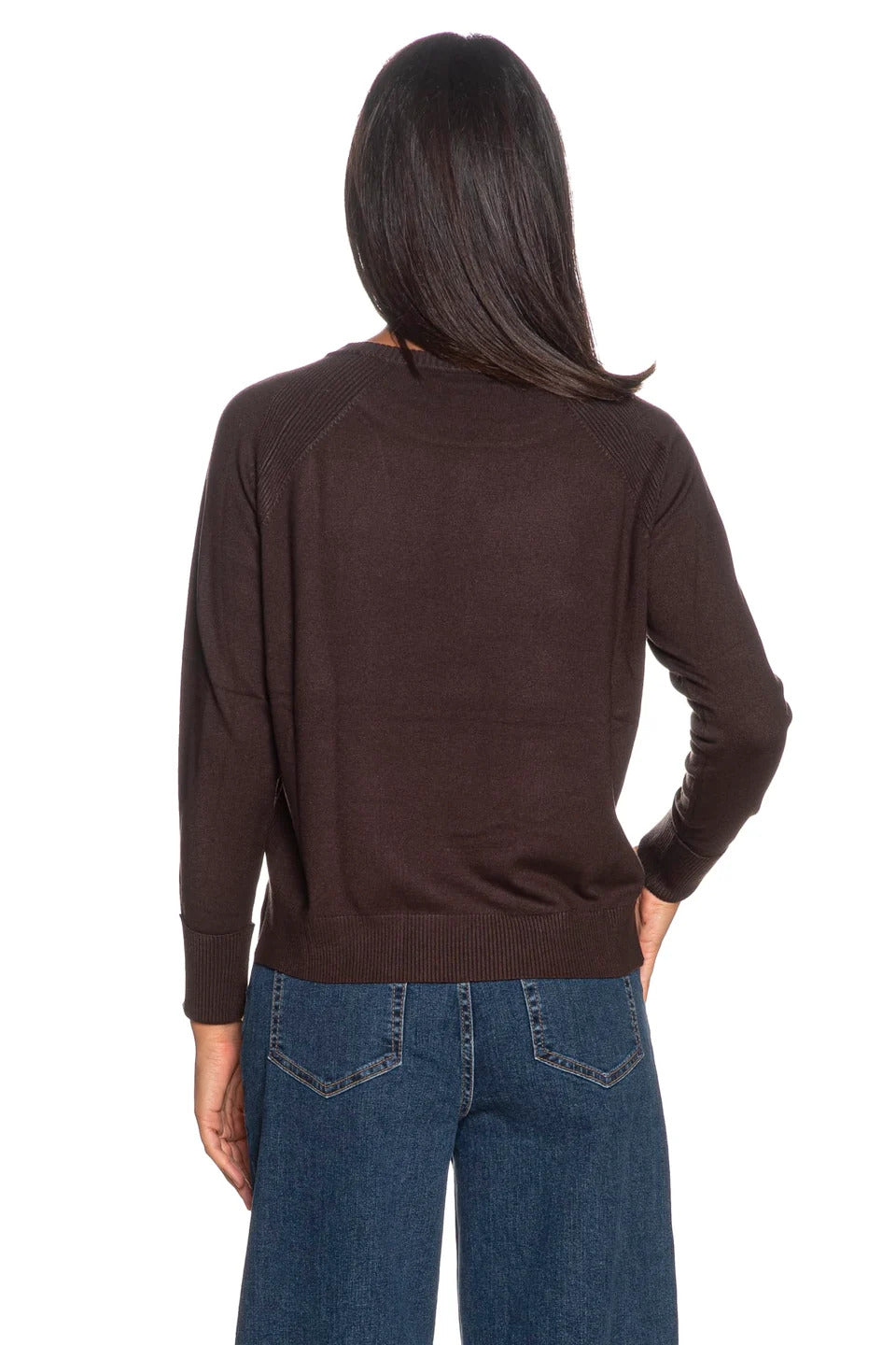 MAGLIA GIROCOLLO IN FILATO DI MISTO VISCOSA CON MANICA RAGLAN DONNA MARRONE