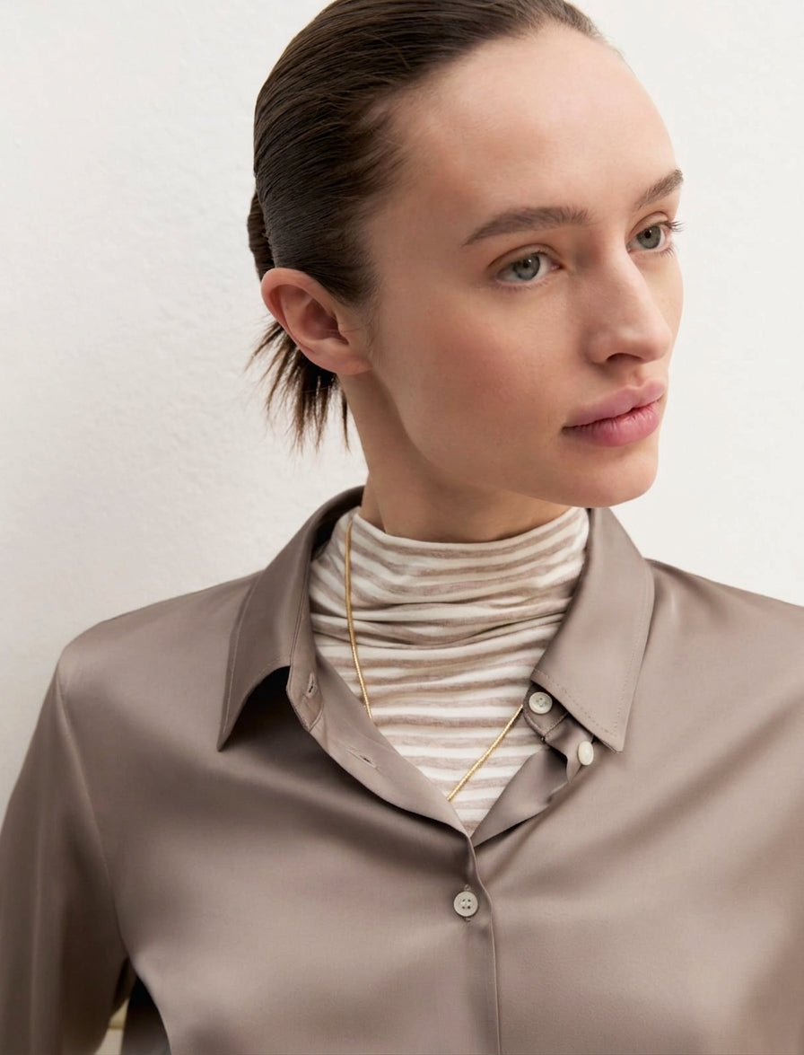 Camicia in raso stretch - TORTORA