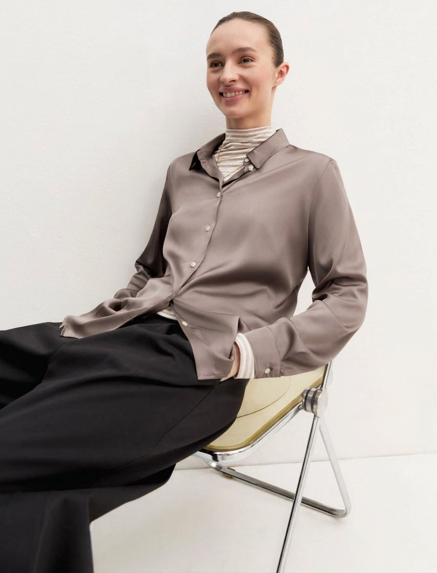 Camicia in raso stretch - TORTORA