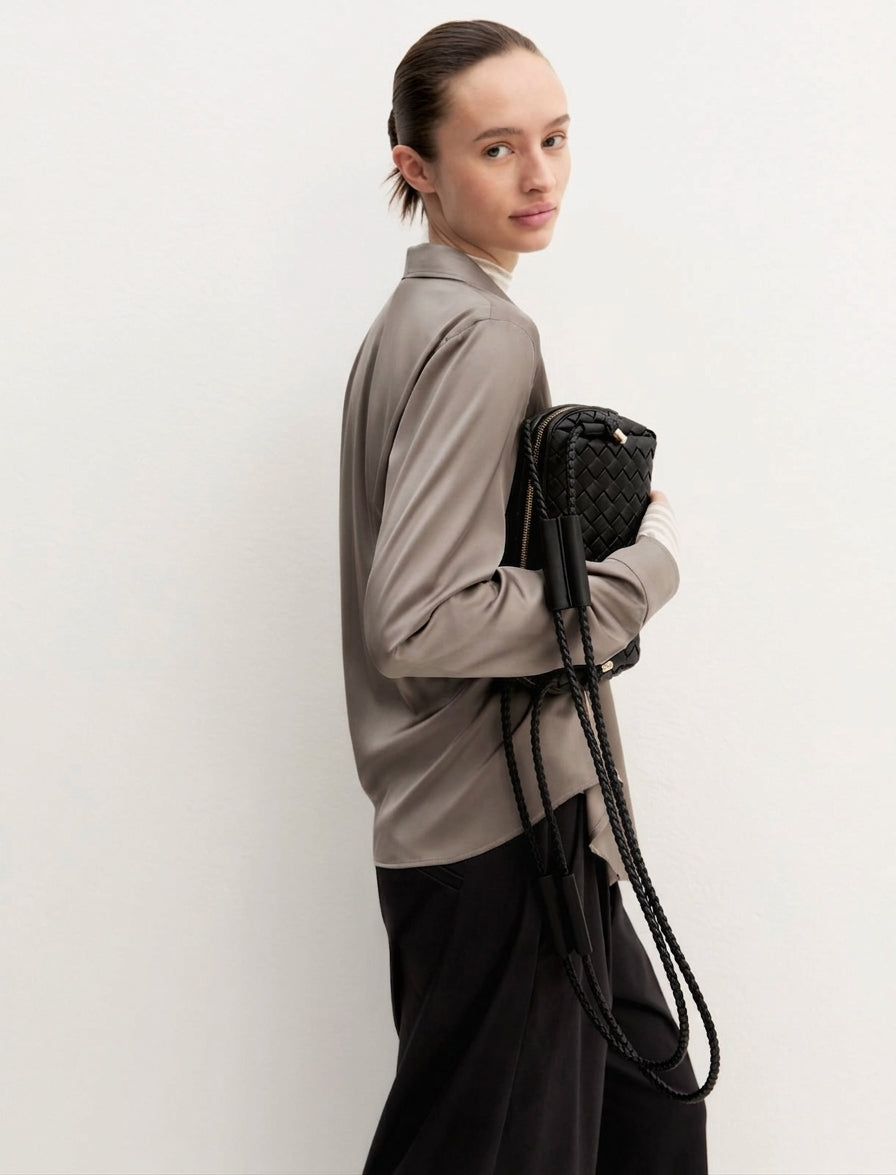 Camicia in raso stretch - TORTORA