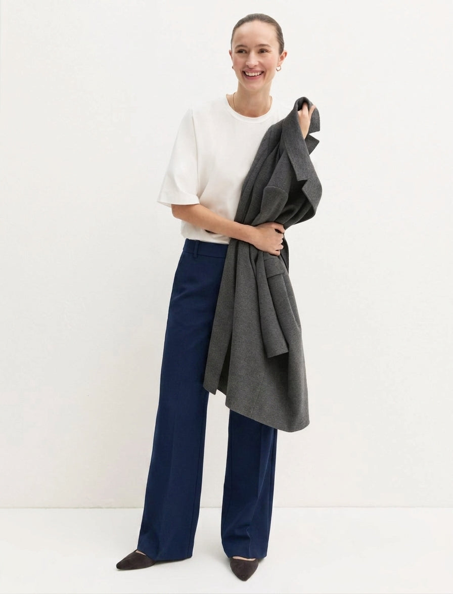 Pantalone dritto in flanella stretch - NAVY