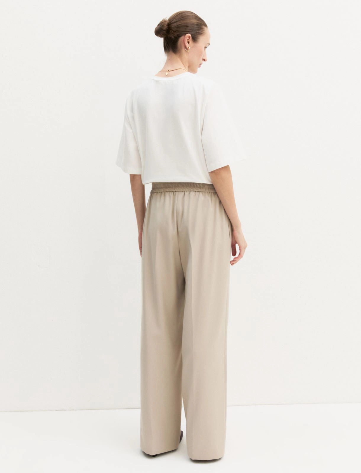 Pantalone dritto in flanella stretch - ECRU`