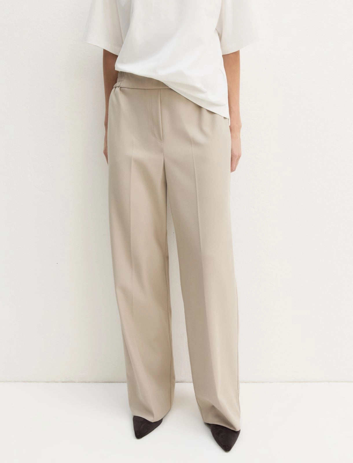 Pantalone dritto in flanella stretch - ECRU`