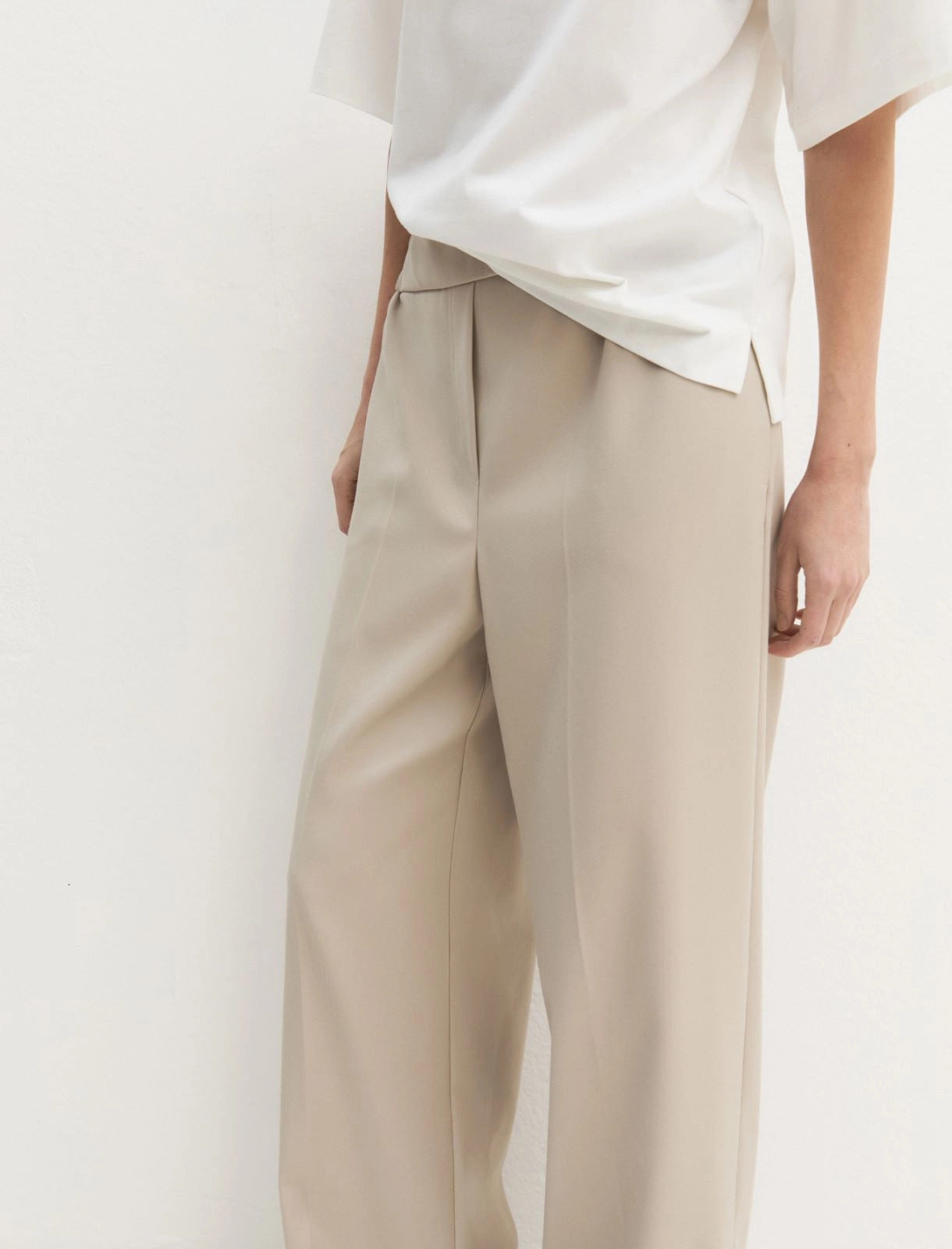 Pantalone dritto in flanella stretch - ECRU`