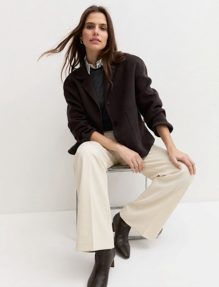 Pantalone dritto stretch - PANNA
