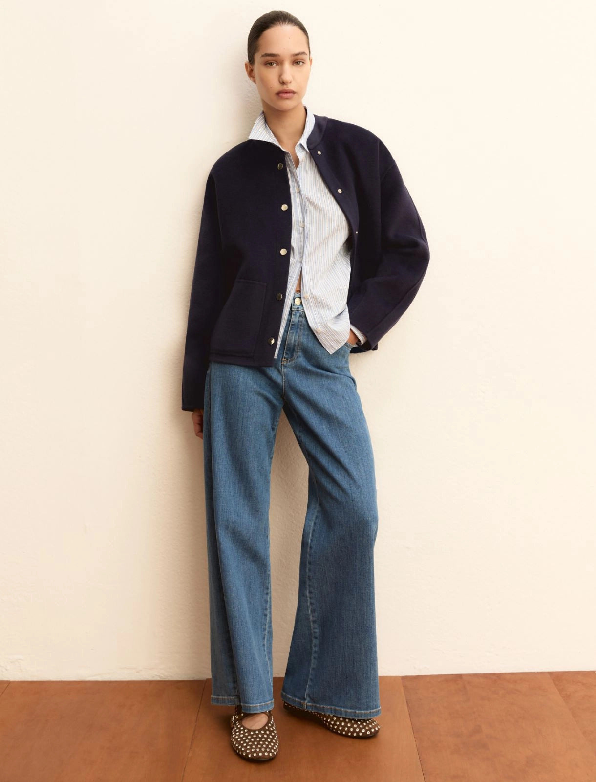 Camicia ampia in popeline stretch - AZZURRO