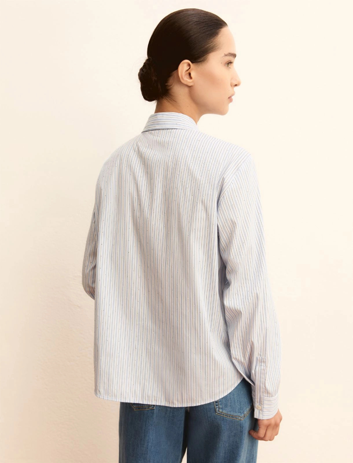 Camicia ampia in popeline stretch - AZZURRO