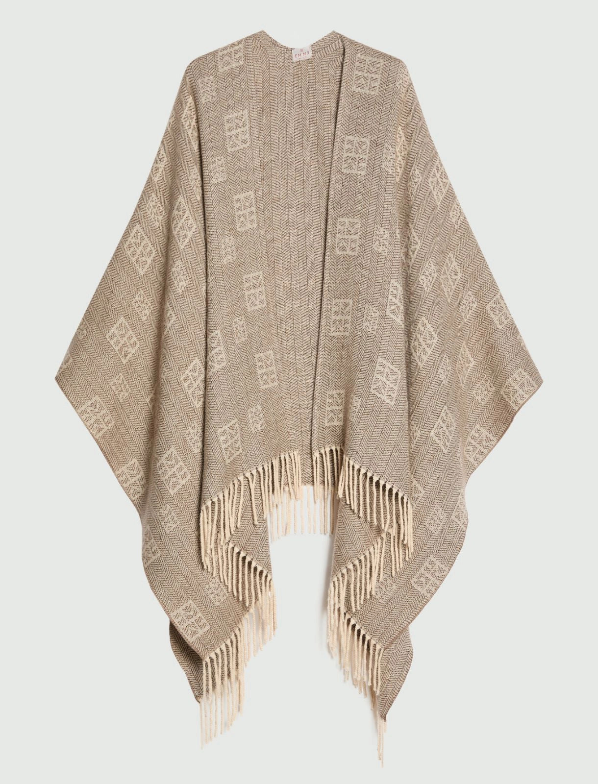 Poncho jacquard con frange - CAMMELLO