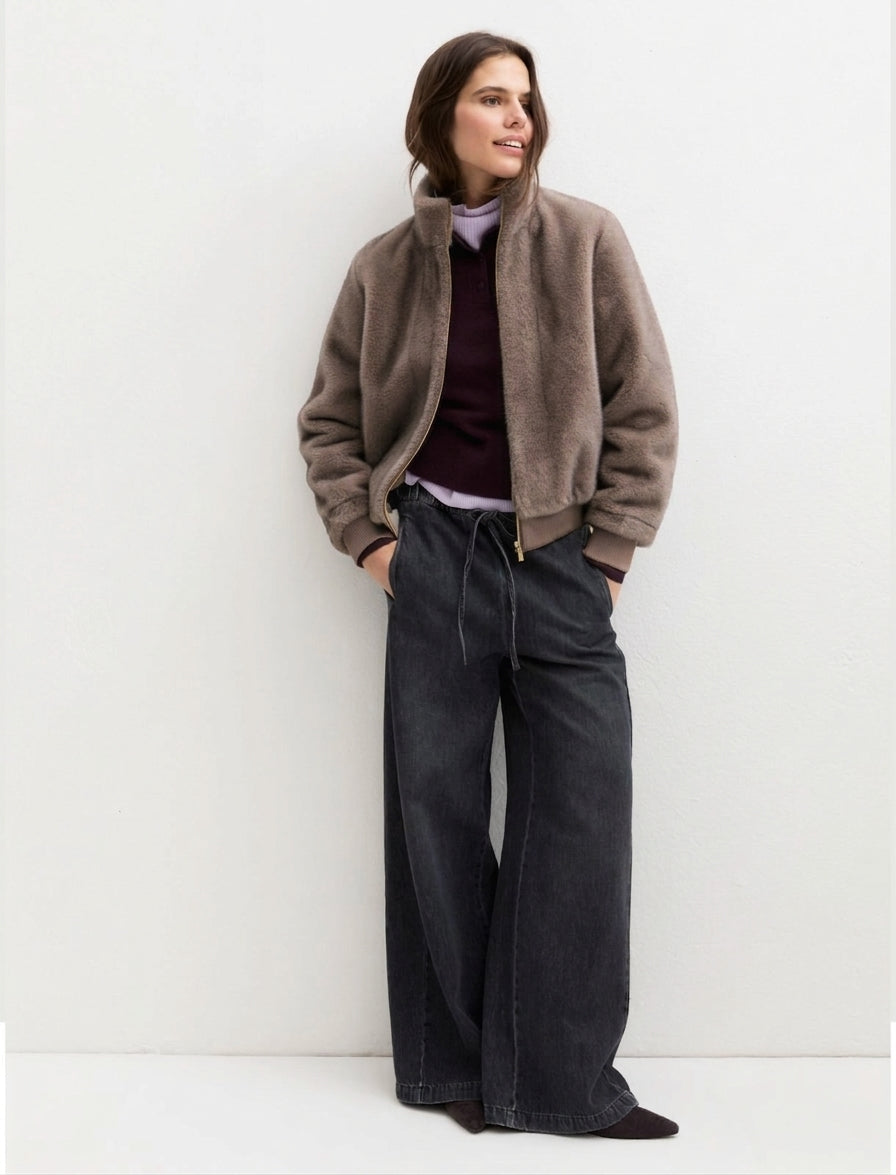 Bomber in tessuto furry - Tortora