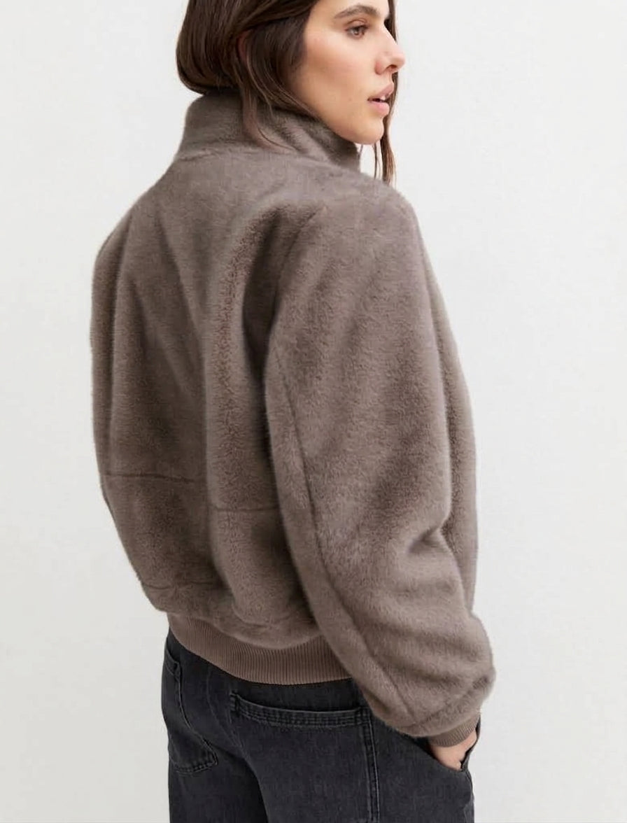 Bomber in tessuto furry - Tortora