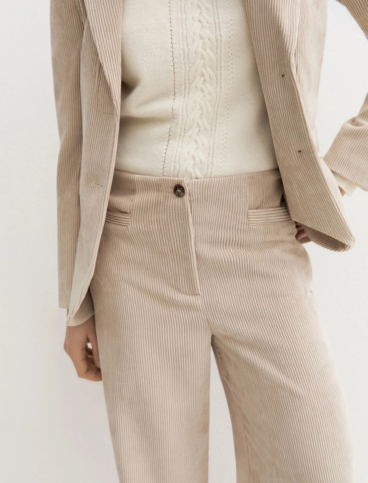Pantalone in velluto a coste stretch - PANNA