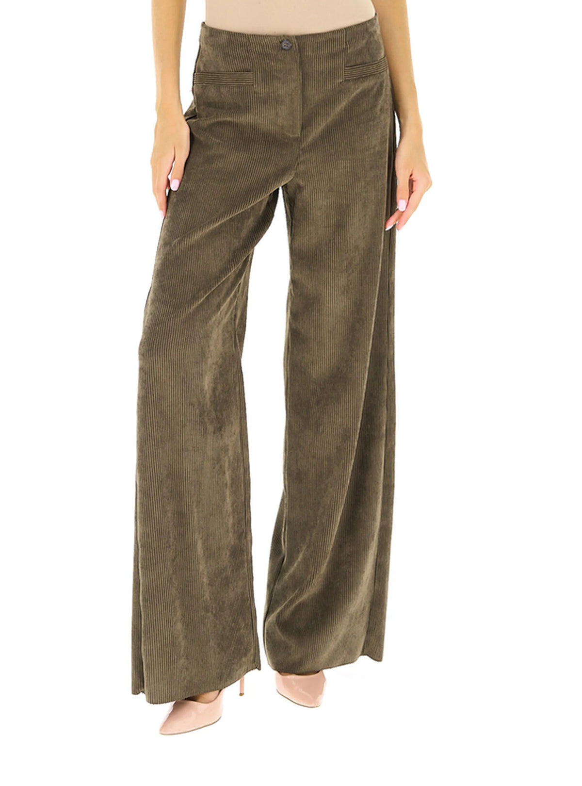 Pantalone in velluto a coste stretch - VERDE OLIVA