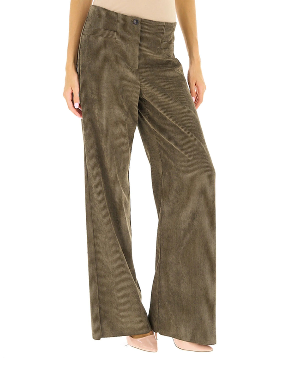 Pantalone in velluto a coste stretch - VERDE OLIVA