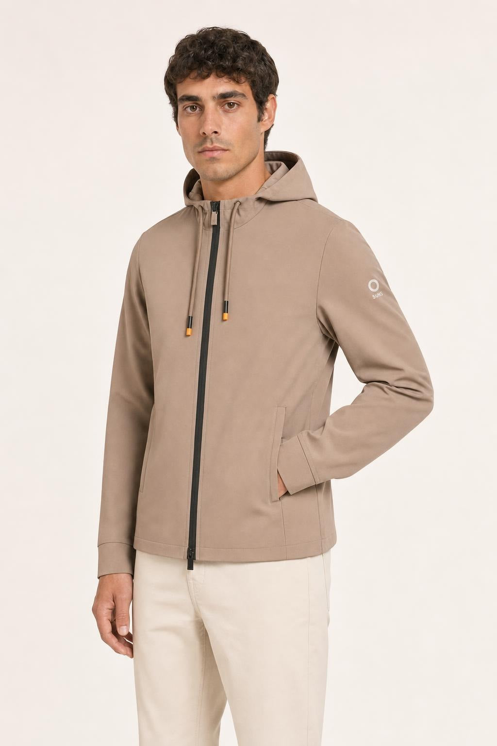 Felpa SunS con Cappuccio e Zip - Beige
