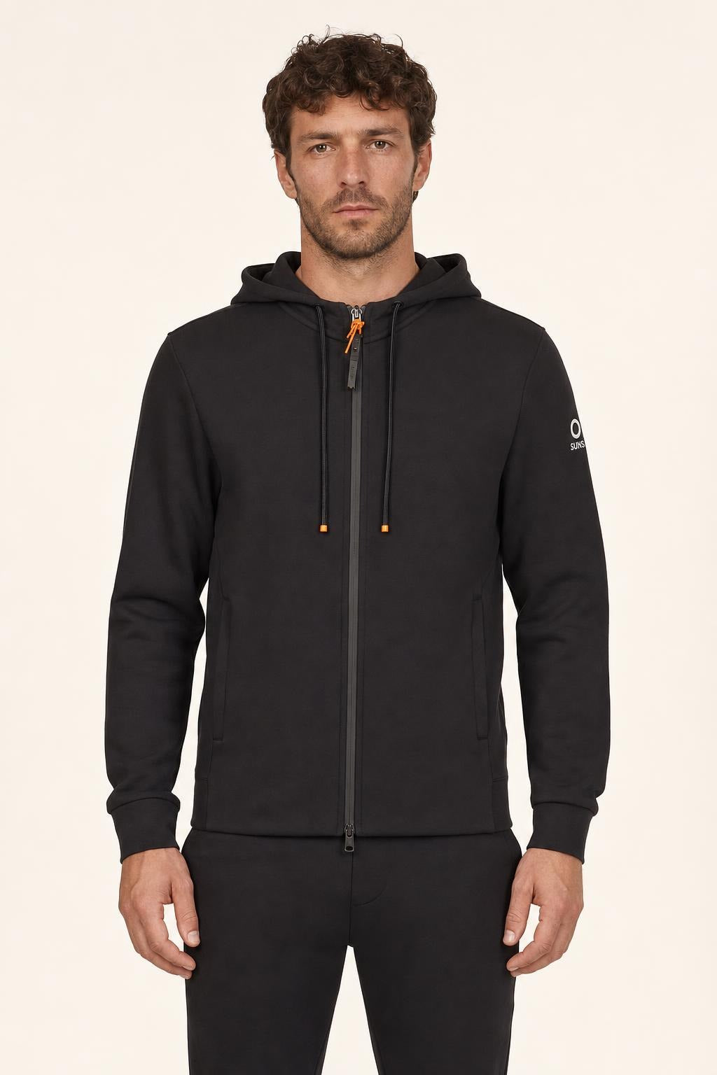 Felpa SunS con Cappuccio e Zip - Nero