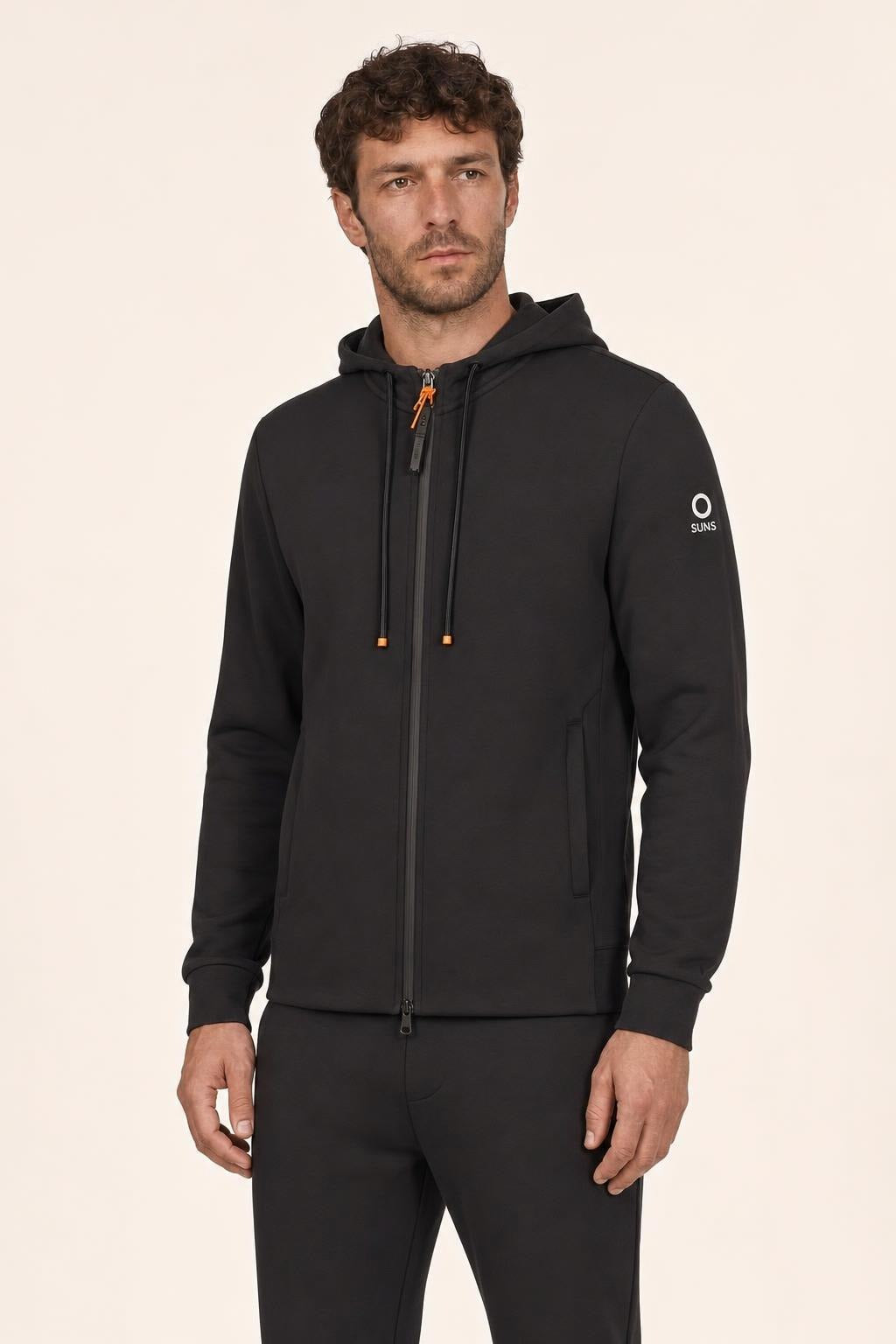 Felpa SunS con Cappuccio e Zip - Nero